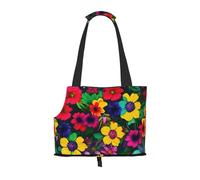 Rainbow Flowers Pattern Print Pet Tote Bag, Foldable Portable Single Shoulder Pet Carrier For Small Dogs Cats