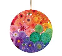 Rainbow Flowers Print Ceramic Round Christmas Tree Hanging Multi-Scale Ornaments With Hanging For Home Decoration 3 Sizes