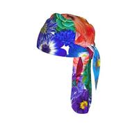 Rainbow Flowers Print Cycling Headwrap Under Helmet Skull Cap Sweat Wicking Quick Dry for Patriotic Event Gift