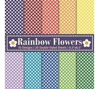Rainbow Flowers Scrapbook Paper Craft Pad: 10 Dotted Floral Designs, 20 Double-Side Sheets Printed on 8.5"x8.5" Size Paper With Premium Colors. For ... Gift Wrapping, Cardstock, DIY Project & More!
