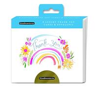 Rainbow Flowers Thank You Note Card Wallet - 8 Colourful Notelets