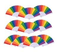 Rainbow Folding Fans 10Pcs Plastic Hand Fan Folding, Handheld Rainbow Fans Gay Pride Handheld Folding Fan For Dance Performance Music Festival Diy Decoration Party Gift