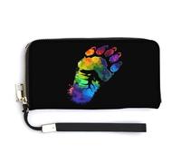Rainbow Footprints Leather Wallet Fashion Purse Long Pouch with Wrist Strap for Men Women