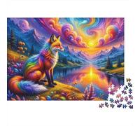 Rainbow Fox Fantasy Landscape Jigsaw Puzzles Puzzles for Adults Kids. 1000 Pieces Great Gifts Challenge Toy Educational Game Home Decoration for Educational Games Gifts 52x38cm/1000pcs