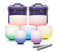 Rainbow Frosted Quartz Crystal Singing Bowl, 6-12 Inch 7pcs Set, For Yoga, Sound Healing, Crystal Cleansing, Meditation, With Suede Striker, Rubber Mallet (Color : 440Hz)