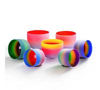 Rainbow Frosted Quartz Crystal Singing Bowl, 6-12 Inch Set, For Yoga, Sound Healing, Crystal Cleansing, Meditation, With Suede Striker, Rubber Mallet(440Hz) (One Color 440Hz)
