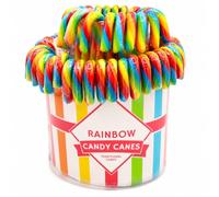 Rainbow Fruit Flavoured Candy Canes 20g Each, Colourful Individually Wrapped Traditional Hard Candy Sticks, Vegetarian Sweet Treats, Party Favours, Gift Hamper Fillers, Tub of 60