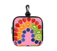 Rainbow Fruit Platter Small Waterproof Zipper Pouch-Neoprene Storage Bag for Earbuds, Keychain Clip Case