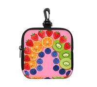 Rainbow Fruit Platter Small Zip Pouch-Waterproof Neoprene Storage Bag for Earbuds, Keychain Clip Case for Coins Cards USB, Travel Organiser