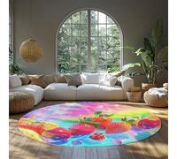 Rainbow Fruit Round Rug Colorful Glossy Strawberry Cherry Print Circle Carpet Washable Non Slip Play Mat for Nursery Boys Girls Bedroom 100cm
