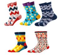 Rainbow Funny Novelty Bamboo Socks for Women Men Silly Crazy Argyle Funky Colorful Crew Dress Soft Cotton 5 Pairs Multipack Printed Designer Everyday Wear Comfy Happy Gift Cool
