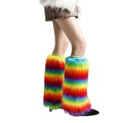 Rainbow Furleg for Women Warmers White Solid Color Fluffy Leg Warmers Knee-Length Furboots Ladies Fashion Sexy Furry Boots Fuzzy Cozy Thigh High Stockings for Mini Skirt, Fur Coats and Co Ord Tops Y2k