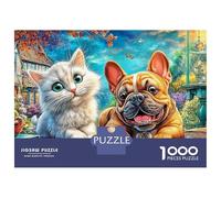 Rainbow Garden Unique 1000 Piece Jigsaw Puzzle for Adults Cat And Dog Colourful Challenging & Brainteasing Adult Jigsaws Fun 100% Recycled Cardboard52x38cm/1000pcs