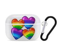 Rainbow Gay Pride Hearts AirPods Pro 2 Case Cover, Shockproof Hard Shell Protective Case for Women Men, Compatible with Airpod Pro Case 2nd/1st Generation with Keychain-White