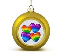 Rainbow Gay Pride Hearts Christmas Balls 1.6 Inch Shatterproof Pc Plastic Baubles with Hanging String Christmas Ornaments for Xmas Tree Wreath Garland Yard Garden Holiday Party Decorations(Golden)