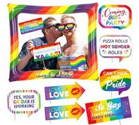 Rainbow Gay Pride LGBT Party Inflatable Photo Booth Frame with 9Pcs Photo Booth Props Selfie Picture Frame for Gay Pride LBGT Party Game Accessories,Giant Props&Frame Celebration Blow Up PartyProps