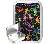 Rainbow Gecko Pattern Silver Hinged Gift Box, Storage Tin, tobacco tin, Pill Tin, Sewing Tin, 50ml tin