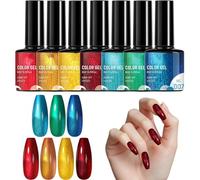 Rainbow Gel Nail Set - Shimmer Nail Set | With Glitter Effect Manicure 7 Pieces for Women Girls Salon and Performances
