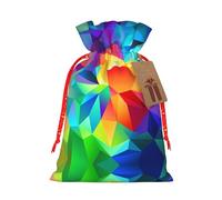 Rainbow Geometric Print Christmas Bags with Drawstrings, Christmas Treat Pouches, Party Favor Bags S