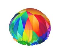 Rainbow Geometric Print Double Layer Shower Cap Reusable Lightweight And Soft Bath Hair Cap For Women
