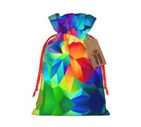 Rainbow Geometric Print Festive Christmas Bag Drawstring Gift Reusable Sack For Holiday Presents Xmas