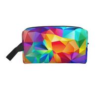 Rainbow Geometric Print Portable Travel Toiletry Storage Bag Large Capacity 600D Polyester Cosmetic Storage Bag