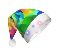 Rainbow Geometric Print Santa Hat With Led Lights, Funny Christmas Hats For Adults For New Year Holiday Party Supplies