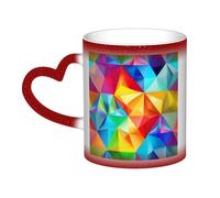 Rainbow Geometric Print Thermal Color Changing Mug, Ceramic Coffee Cup, Magic Mug for Home Office Cafe