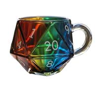 Rainbow Glass D20 Dice Mug,11 OZ Polyhedral Dice Coffee Cup with Handle,Game Mug for RPG Lovers,Tea Cup for Fantasy Lovers A