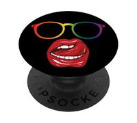 Rainbow Glasses Licking Lipstick Lips Lesbian Pride Disguise PopSockets Adhesive PopGrip