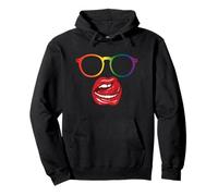 Rainbow Glasses Licking Lipstick Lips Lesbian Pride Disguise Pullover Hoodie