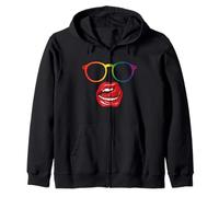 Rainbow Glasses Licking Lipstick Lips Lesbian Pride Disguise Zip Hoodie