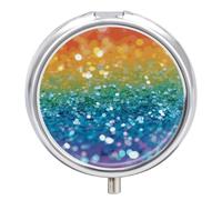 Rainbow Glitter Background Travel Pill Box Case 3 Compartment Cute Pill Organizer Metal Pill Holder with Mirror Small Medicine Organizer Daily Pill Container for Purse Pocket Portable Meds Box