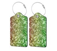 Rainbow Glitter Sparkle,Luggage Tags Pu Leather Name Tag Travel Suitcase Identifier ID Tags Durable Luggage Label 2 pcs