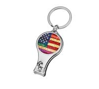 Rainbow Glitter U.S. Flag Nail Clipper Portable Metal Fingernail and Toenail Clippers Cutters with Bottle Opener Keychain