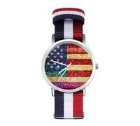 Rainbow Glitter U.S. Flag Wrist Watches Nylon Braided Strap Non-Scale Work Casual Watch
