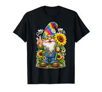 Rainbow Gnome with Sunflowers Bees and Peace Sign Artwork Value Graphic T-Shirt