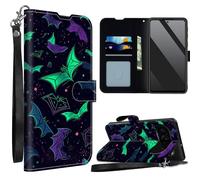 Rainbow Goth Bats for Google Pixel 9 Pro Wallet Case with Wrist Strap, Flip PU Leather Card Holder Phone Case Magnetic Closure Kickstand Shockproof Purse Cover for Google Pixel 9 Pro
