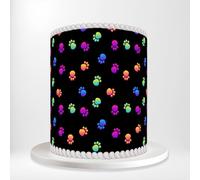 Rainbow Gradient Black Paws Animal Pet Dog Footprint Wrap Around Print A4 Edible Paper Icing Sheet Cake Topper Side Ribbon Border Decor for Personalised Themed Decorations