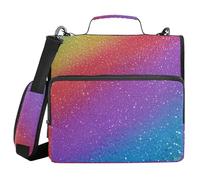 Rainbow Gradient Glitter 3 Rings Organizer Binder with Strap Multi-Pocket Document Organizer for School