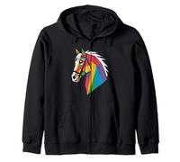 Rainbow Gradient Horse Line Art Design Zip Hoodie