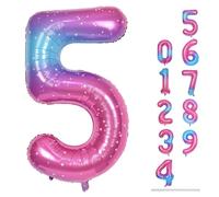 Rainbow Gradient Number 5 Balloon for Girls, 40 Inch Large Blue Pink Purple Number 0-9 Foil Mylar Helium Digital 5 Balloons Set for Women Birthday Anniversary Party Decorations Celebration Supplies