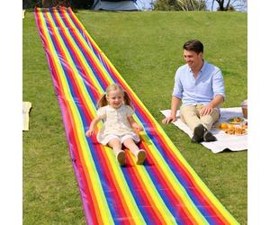 Rainbow Grass Slide Mat for Kids, 1800x140cm Teamwork Building Running Mat Foldable Portable Outdoor Playmat for Backyard Nursery Crawling Sliding Tug of War