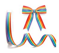 Rainbow Grosgrain Ribbon,Polyester Rainbow Pride Ribbon,7-Color Polyester Ribbons,Pride Stripe Roll,for Craft DIY,Present Packaging,Birthday Party Decoration