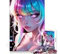 Rainbow Hair Anime Girl Portrait 1000 Piece Jigsaws for Teenagers Puzzle Boost Memory Quiet Calm Premium Cut Heartfelt Gift (50x75cm)