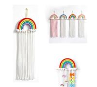 Rainbow Hair Bow Organiser - Space-Saving Hair Clip Holder for Girls Room Decor - Hand-Woven Boho Macrame Hair Accessories Hanger for Headbands & Clips - 80x30cm (Red)