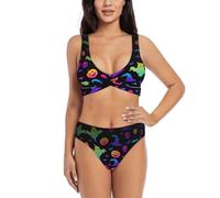 Rainbow Halloween Ghost Bikini Set for Women - Premium High Waisted 2 Piece Swimsuits for Women 2024 with Tummy Control, Black, Large