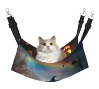 Rainbow Halloween Ghost Witch Hat Spiders Hanging Pet Hammock with Adjustable Straps and Metal Hooks Double Sided Bed