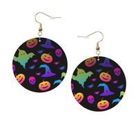 Rainbow Halloween Ghost Witch Hat Spiders Leather Round Earrings Daily Accessories Working At Work Women'S Fashion
