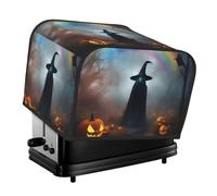 Rainbow Halloween Ghost Witch Hat Spiders Print 4-Slice Toaster Cover Waterproof Protector Appliance Kitchen Dorm Home Accessory